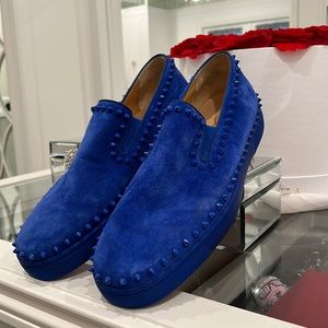 christian loubiton, studded, loafer, blue suede